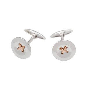 Sterling Silver & Rose Gold Gilt Thread Stitched Button Cufflinks