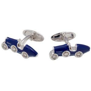 Sterling Silver & Blue Enamel Car Cufflinks