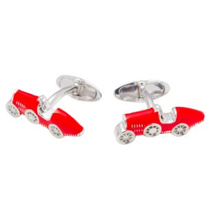 Sterling Silver & Red Enamel Car Cufflinks