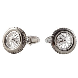 Sterling Silver & Black Enamel Wheel Cufflinks