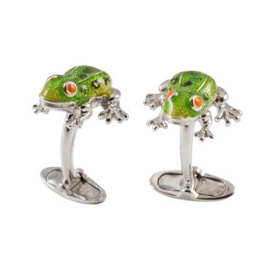 Sterling Silver, Light Green Enamel Frog Cufflinks