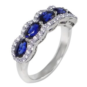 Oval Sapphire & Diamond Cluster 5 Stone 18ct White Gold Ring