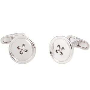 Sterling Silver Button Cufflink with Silver Thread & Swivel