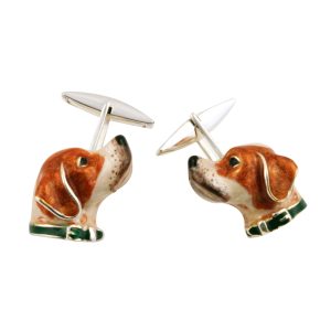 Sterling Silver Hound Head Enamel Cufflinks