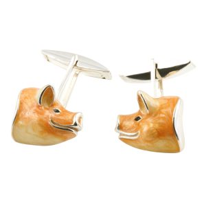 Sterling Silver Enamel Pigs Head Cufflinks