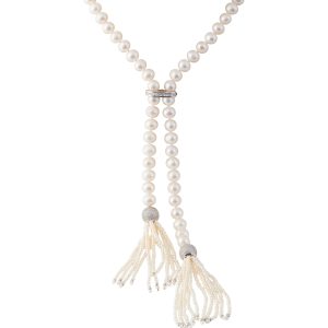 Pearl Rope with Crystal Beads & Tassles