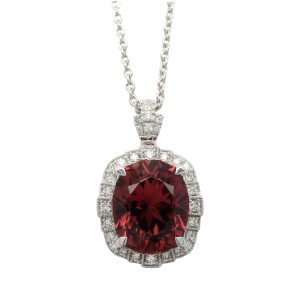 18ct White Gold, Pink Tourmaline & Diamond Pendant