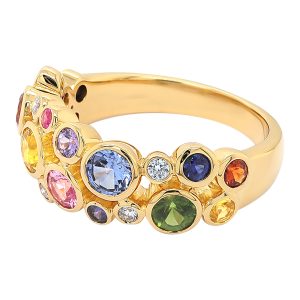 Fancy Multi-Coloured Sapphire & Diamond 18ct Yellow Gold Ring