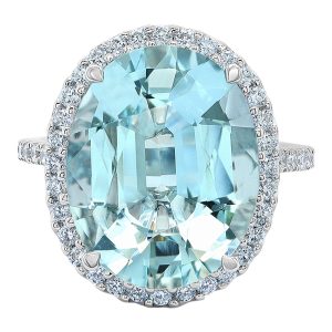 Oval Aquamarine & Diamond 18ct White Gold Ring
