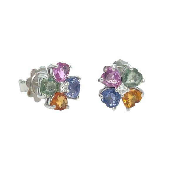 18ct White Gold Mixed Sapphire & Diamond Stud Earrings - Image 2