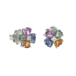 18ct White Gold Mixed Sapphire & Diamond Stud Earrings