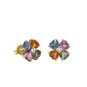 18ct Yellow Gold Mixed Sapphire & Diamond Stud Earrings