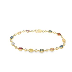 18ct Yellow Gold Multi Sapphire & Diamond Bracelet.