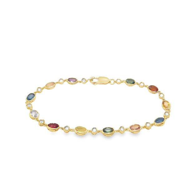 18ct Yellow Gold Multi Sapphire & Diamond Bracelet.